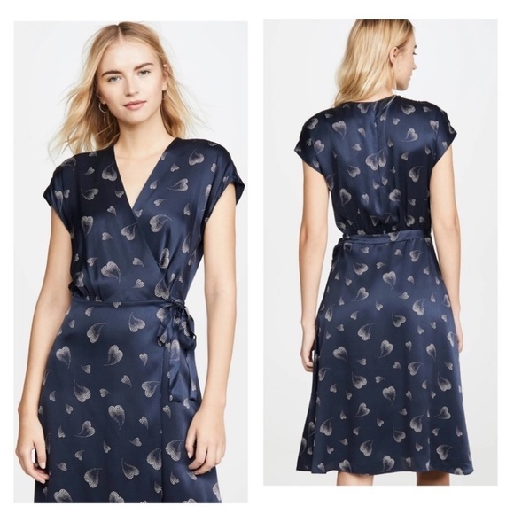 BETHWYN HEART PRINT WRAP SILK DRESS IN MIDNIGHT from Joie NWOT - Picture 7 of 8